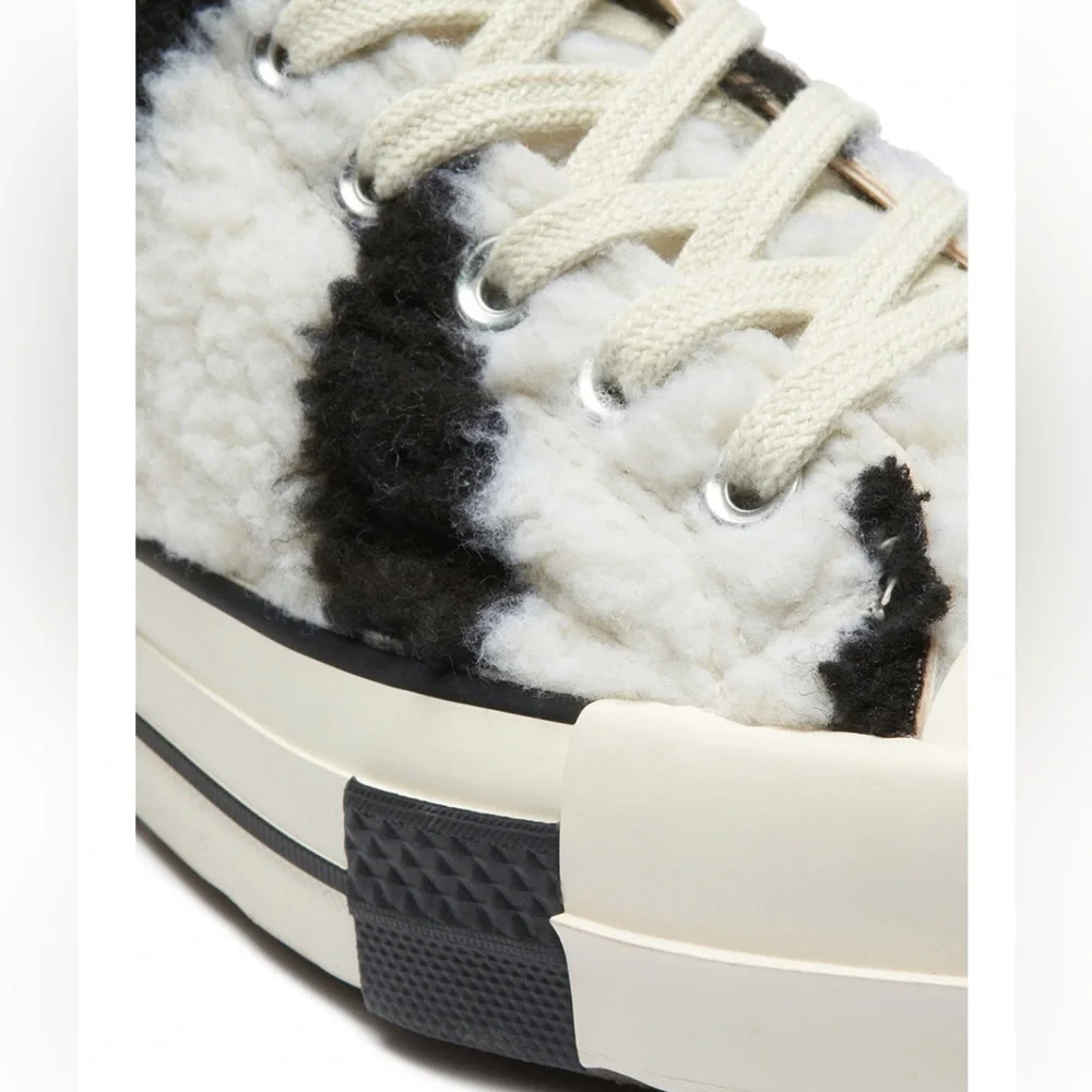 Rick Owens DRKSHDW x Converse TURBODRK White Shearling High-Top Zebra Sneakers - Picture 7 of 9